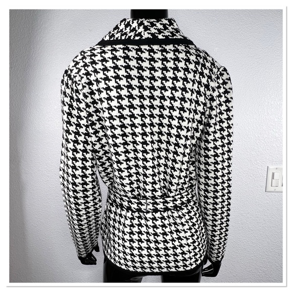 Kenar Black & White Houndstooth Women’s Cardigan Sweater w/ Belt Wool Blend Sz M - Picture 5 of 7
